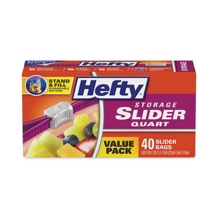 Slider Stand and Fill Food Storage Bags, Quart, 1.5 mil, 8" x 7", Clear, 40/Box