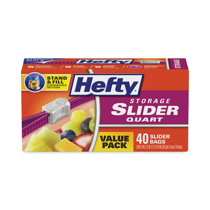 Slider Stand and Fill Food Storage Bags, Quart, 1.5 mil, 8" x 7", Clear, 40/Box