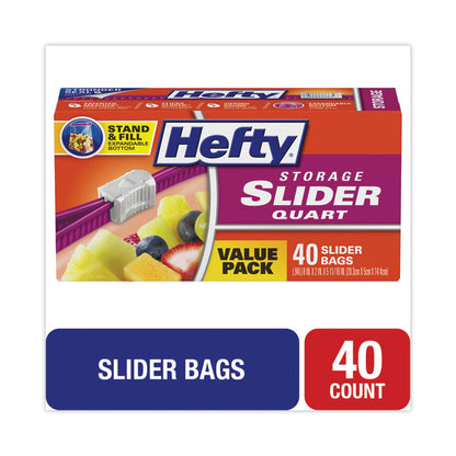 Slider Stand and Fill Food Storage Bags, Quart, 1.5 mil, 8" x 7", Clear, 40/Box