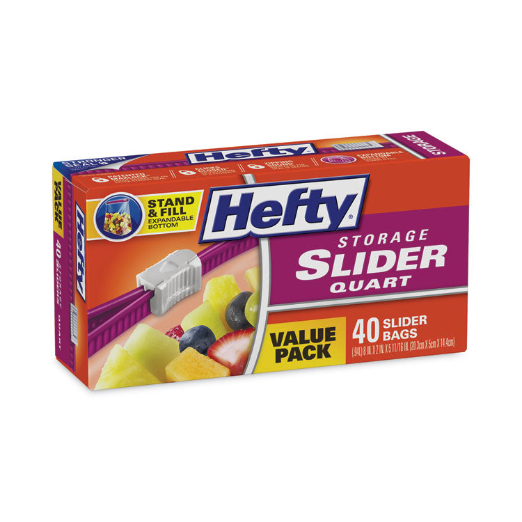 Slider Stand and Fill Food Storage Bags, Quart, 1.5 mil, 8" x 7", Clear, 40/Box