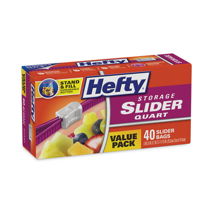 Slider Stand and Fill Food Storage Bags, Quart, 1.5 mil, 8" x 7", Clear, 40/Box