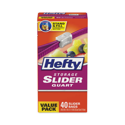 Slider Stand and Fill Food Storage Bags, Quart, 1.5 mil, 8" x 7", Clear, 40/Box