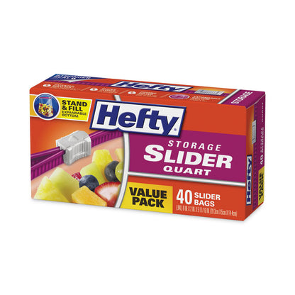 Slider Stand and Fill Food Storage Bags, Quart, 1.5 mil, 8" x 7", Clear, 40/Box