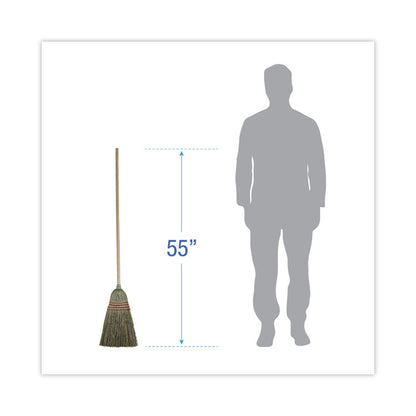 Mixed Fiber Maid Broom, Mixed Fiber Bristles, 55" Overall Length, Natural, 12/Carton