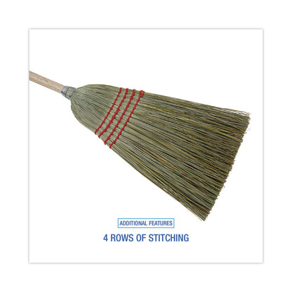 Mixed Fiber Maid Broom, Mixed Fiber Bristles, 55" Overall Length, Natural, 12/Carton
