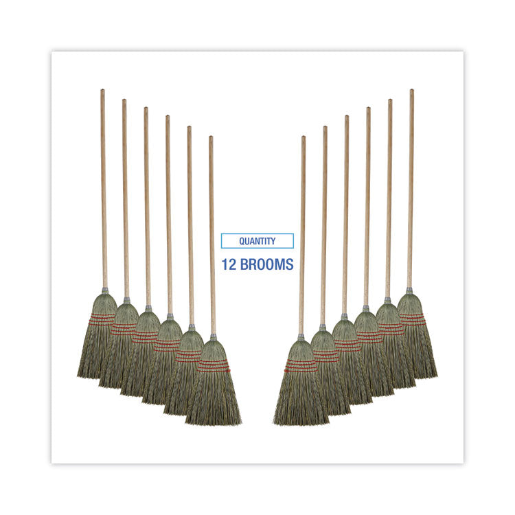 Mixed Fiber Maid Broom, Mixed Fiber Bristles, 55" Overall Length, Natural, 12/Carton