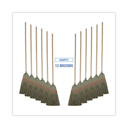 Mixed Fiber Maid Broom, Mixed Fiber Bristles, 55" Overall Length, Natural, 12/Carton