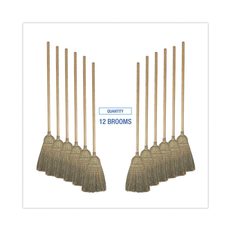 Warehouse Broom, Corn Fiber Bristles, 56" Overall Length, Natural, 12/Carton