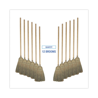 Warehouse Broom, Corn Fiber Bristles, 56" Overall Length, Natural, 12/Carton
