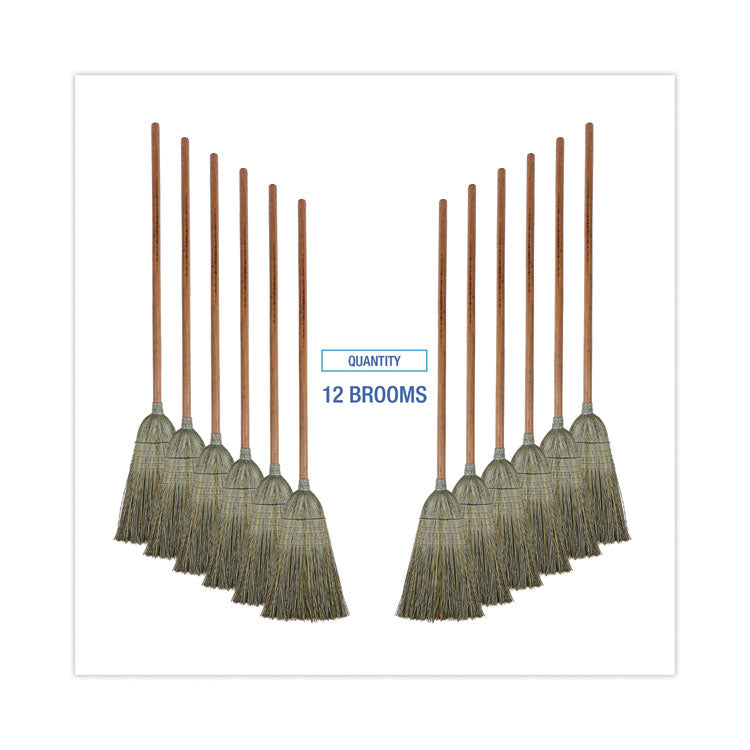 Warehouse Broom, Yucca Corn Fiber Bristles, 56" Overalll Length, Natural, 12/Carton