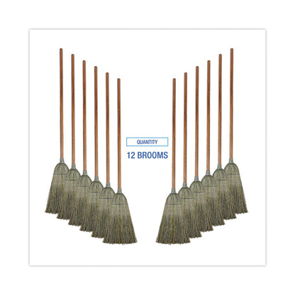 Warehouse Broom, Yucca Corn Fiber Bristles, 56" Overalll Length, Natural, 12/Carton