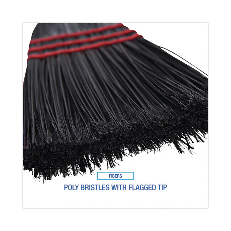 Flag Tipped Poly Lobby Brooms, Flag Tipped Poly Bristles, 38" Overall Length, Natural/Black, 12/Carton