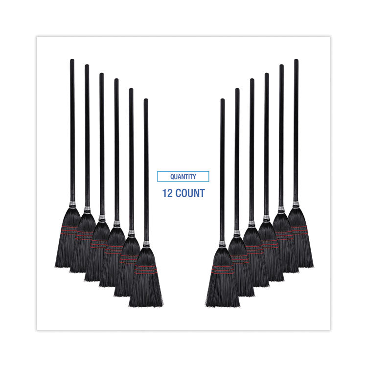Flag Tipped Poly Lobby Brooms, Flag Tipped Poly Bristles, 38" Overall Length, Natural/Black, 12/Carton