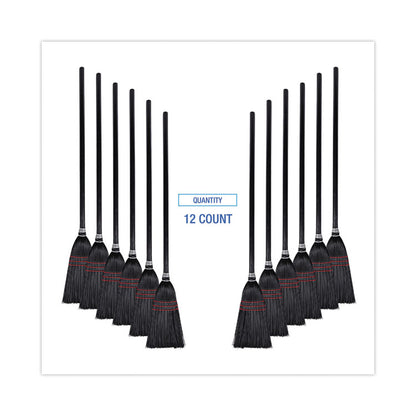Flag Tipped Poly Lobby Brooms, Flag Tipped Poly Bristles, 38" Overall Length, Natural/Black, 12/Carton