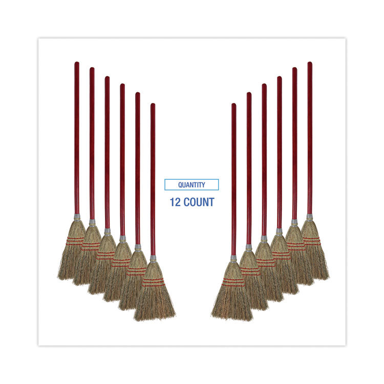 Corn Fiber Lobby/Toy Broom, Corn Fiber Bristles, 39" Overall Length, Red, 12/Carton