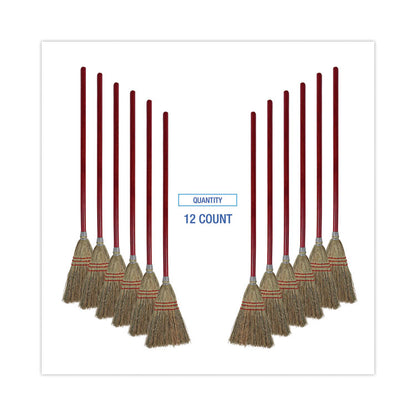 Corn Fiber Lobby/Toy Broom, Corn Fiber Bristles, 39" Overall Length, Red, 12/Carton