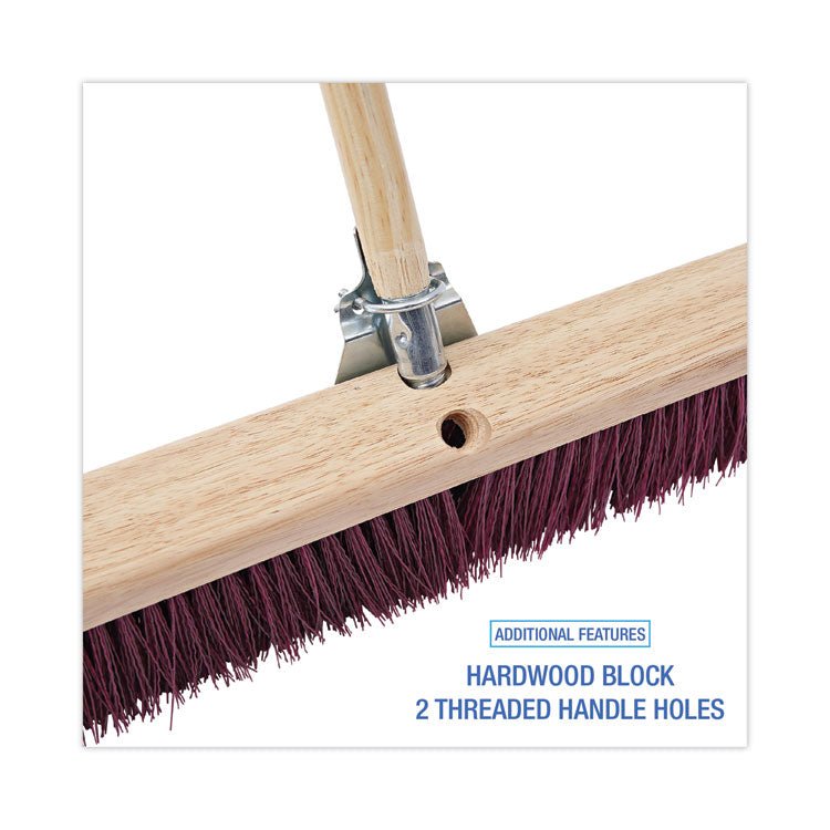 Floor Brush Head, 3.25" Maroon Stiff Polypropylene Bristles, 36" Brush