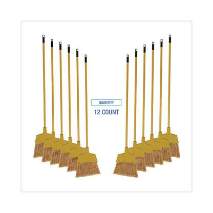 Corn Fiber Angled-Head Lobby Brooms, 55" Length, Yellow, 12/Carton