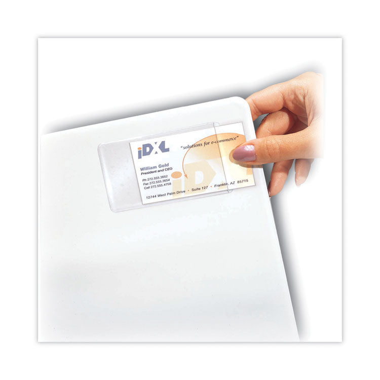 Self-Adhesive Business Card Holders, Side Load, 2 x 3.5, Clear, 10/Pack