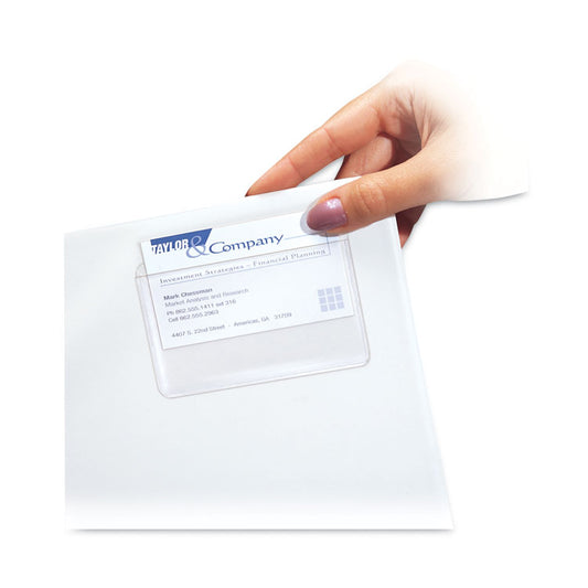 Self-Adhesive Business Card Holders, Top Load, 2 x 3.5, Clear, 10/Pack