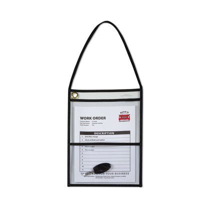 Stitched Shop Ticket Holders, 22" Hang Strap, Super Heavy-Duty, 9 x 6 and 9 x 12 Inserts, Clear Front, Black Border, 15/Box