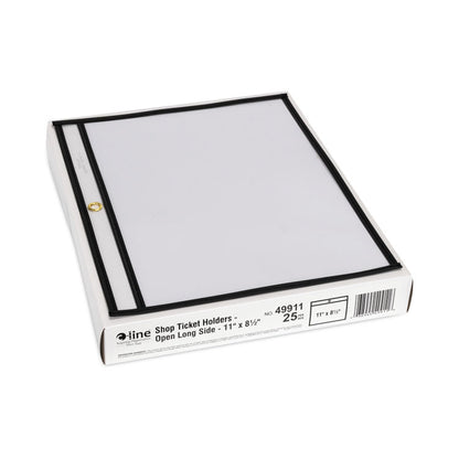 Stitched Shop Ticket Holders, Super Heavy-Duty, Top Load 11 x 8.5 Insert, Clear Front, Black Border, 25/Box