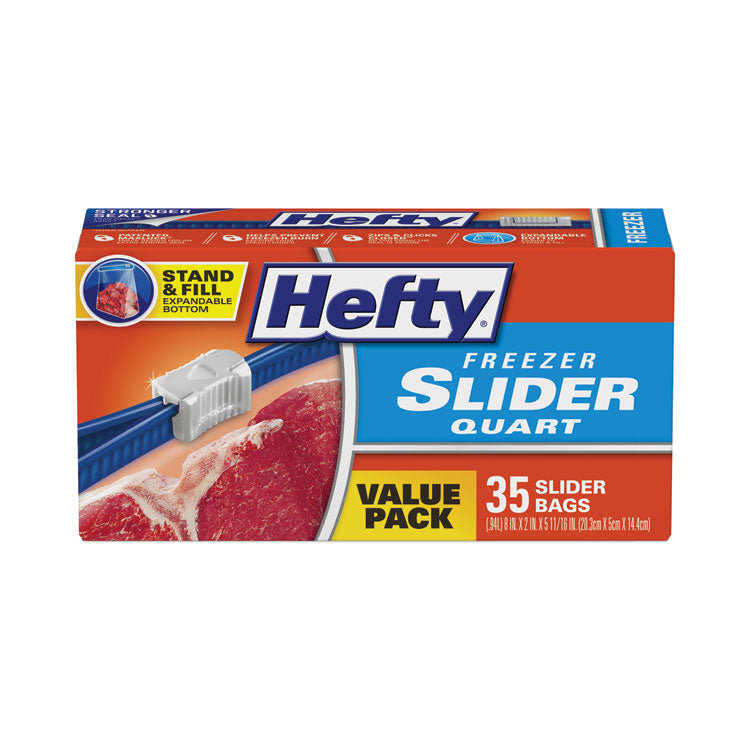 Slider Stand and Fill Freezer Storage Bags, 32 oz, 2.5 mil, 7" x 8", Clear, 35/Box