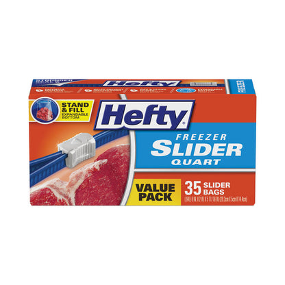 Slider Stand and Fill Freezer Storage Bags, 32 oz, 2.5 mil, 7" x 8", Clear, 35/Box