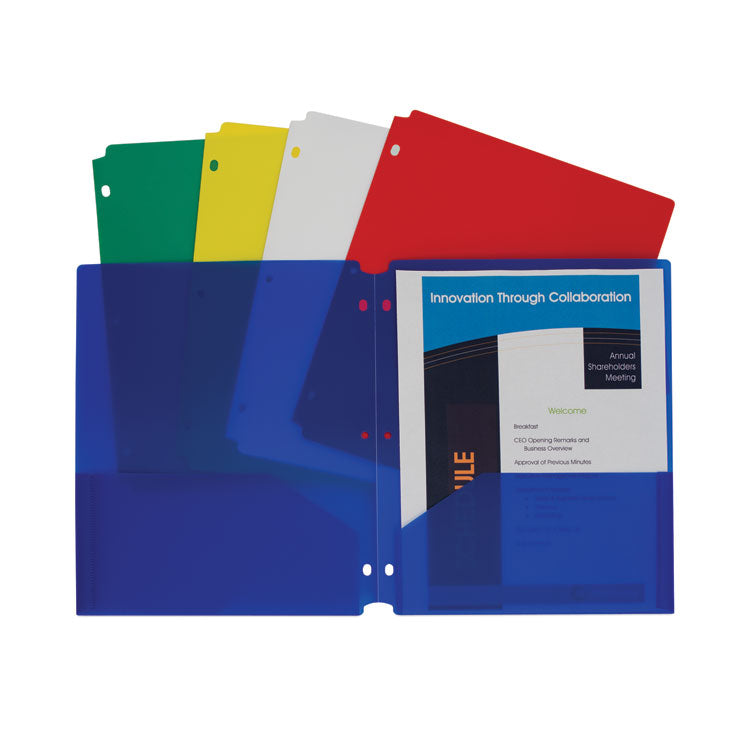 Two-Pocket Heavyweight Poly Portfolio Folder with Three-Hole Punch, Accommodates 11 x 8.5 Sheets, Assorted Colors, 10/Pack