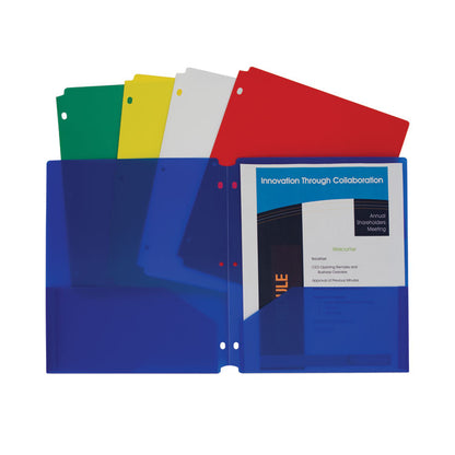 Two-Pocket Heavyweight Poly Portfolio Folder with Three-Hole Punch, Accommodates 11 x 8.5 Sheets, Assorted Colors, 10/Pack