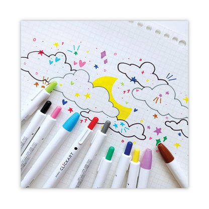ClickArt Porous Point Pen, Retractable, Fine 0.6mm, Assorted Ink Colors, White Barrel, 12/Pack