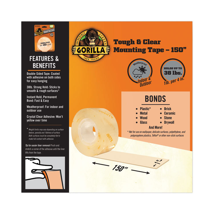 Tough and Clear Double-Sided Mounting Tape, Permanent, Holds Up to 0.25 lb/1 sq in, 1" x 12.5 ft, Clear