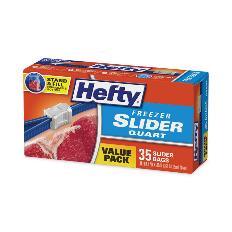 Slider Stand and Fill Freezer Storage Bags, 32 oz, 2.5 mil, 7" x 8", Clear, 35/Box