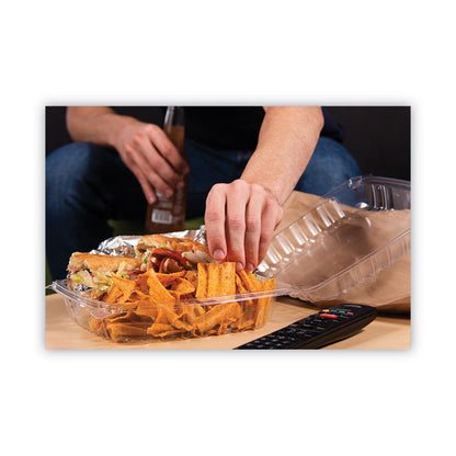 ClearSeal Hinged-Lid Plastic Containers, 9.3 x 8.8 x 3, Clear, Plastic, 100/Bag, 2 Bags/Carton