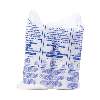 Foam Hinged Lid Container, Vented Lid, 9 x 9.4 x 3, White, 100/Pack, 2 Packs/Carton