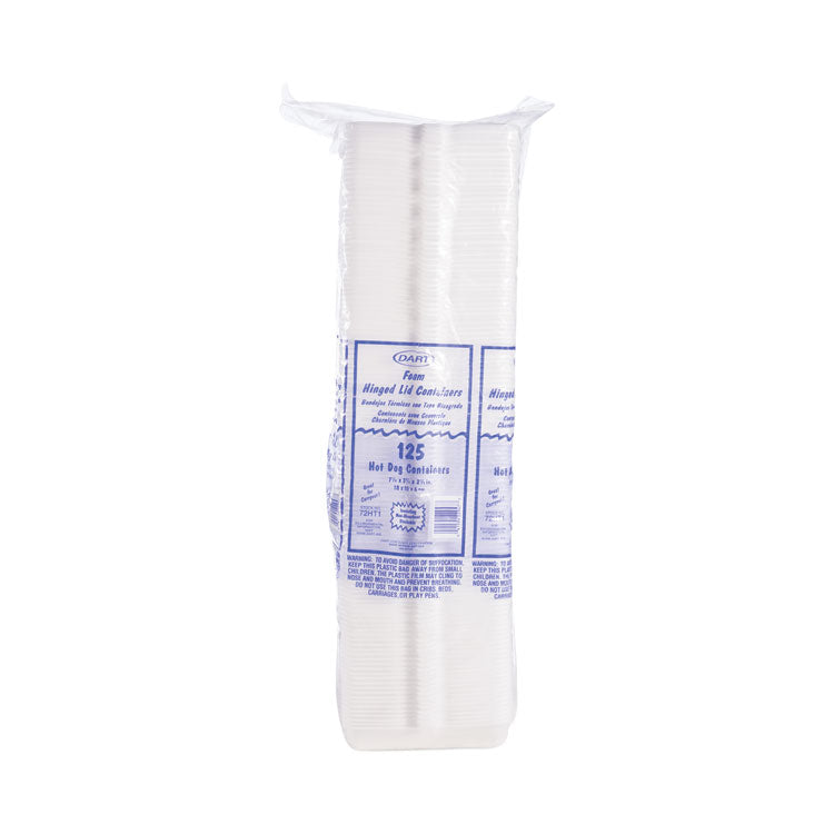 Foam Hinged Lid Container, Hot Dog Container, 3.8 x 7.1 x 2.3, White, 125/Bag, 4 Bags/Carton