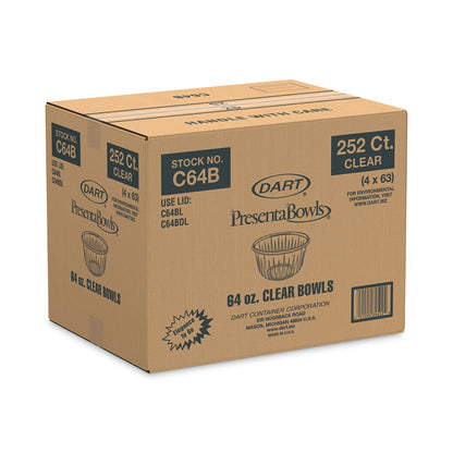 PresentaBowls Clear Bowls, 64 oz, Plastic, 63/Bag, 252/Carton