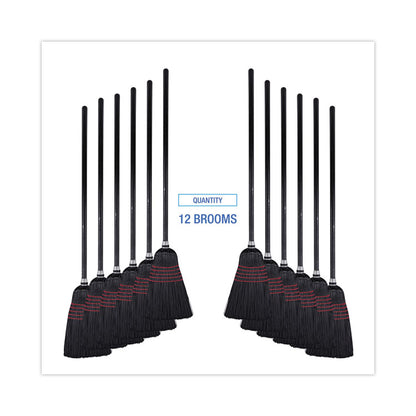 Flagged Tip Poly Bristle Janitor Brooms, 10 x 58.5, Wood Handle, Natural/Black, 12/Carton