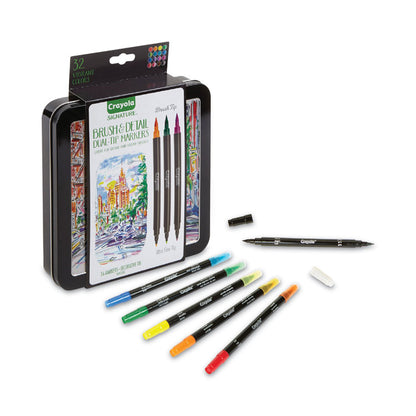 Brush and Detail Dual Ended Markers, Extra-Fine Brush/Bullet Tips, Assorted Colors, 16/Set