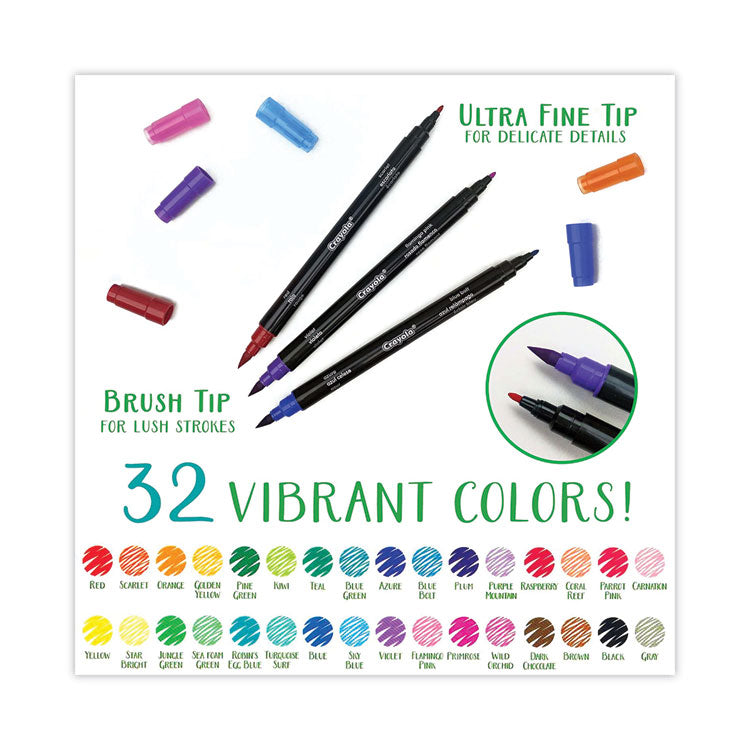 Brush and Detail Dual Ended Markers, Extra-Fine Brush/Bullet Tips, Assorted Colors, 16/Set