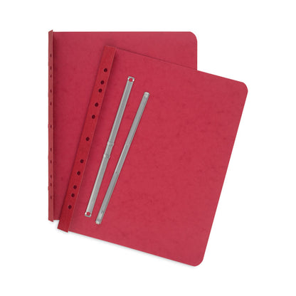 Pressboard Report Cover with Tyvek Reinforced Hinge, Two-Piece Prong Fastener, 3" Capacity, 8.5 x 11, Red/Red