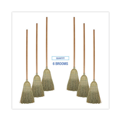 100% Corn Brooms, 60" Overall Length, Natural, 6/Carton