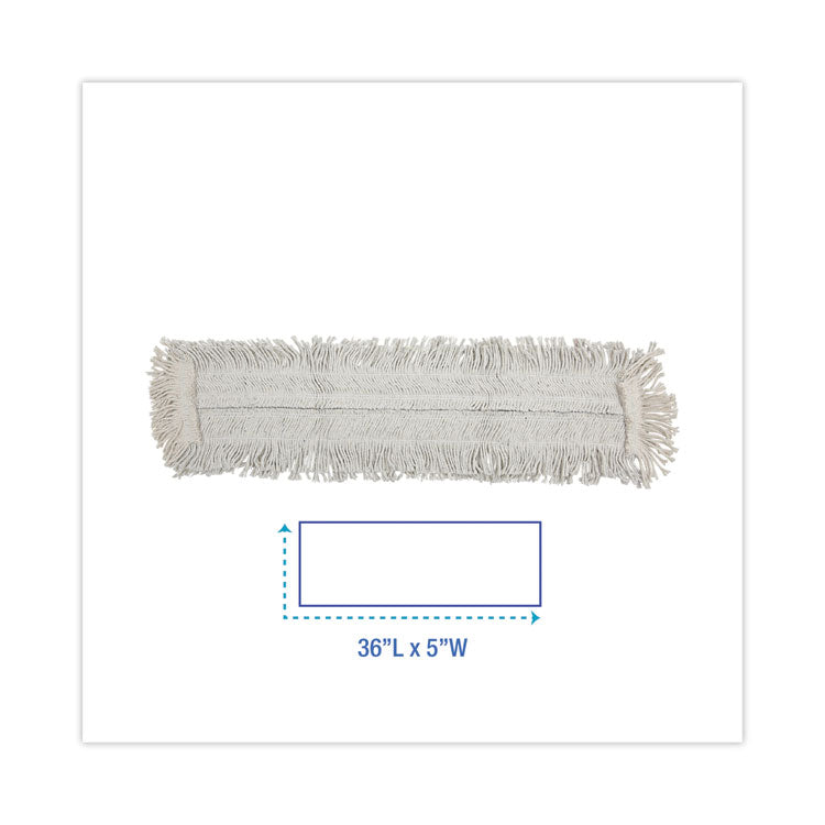 Disposable Dust Mop Head w/Sewn Center Fringe, Cotton/Synthetic, 36 x 5, White