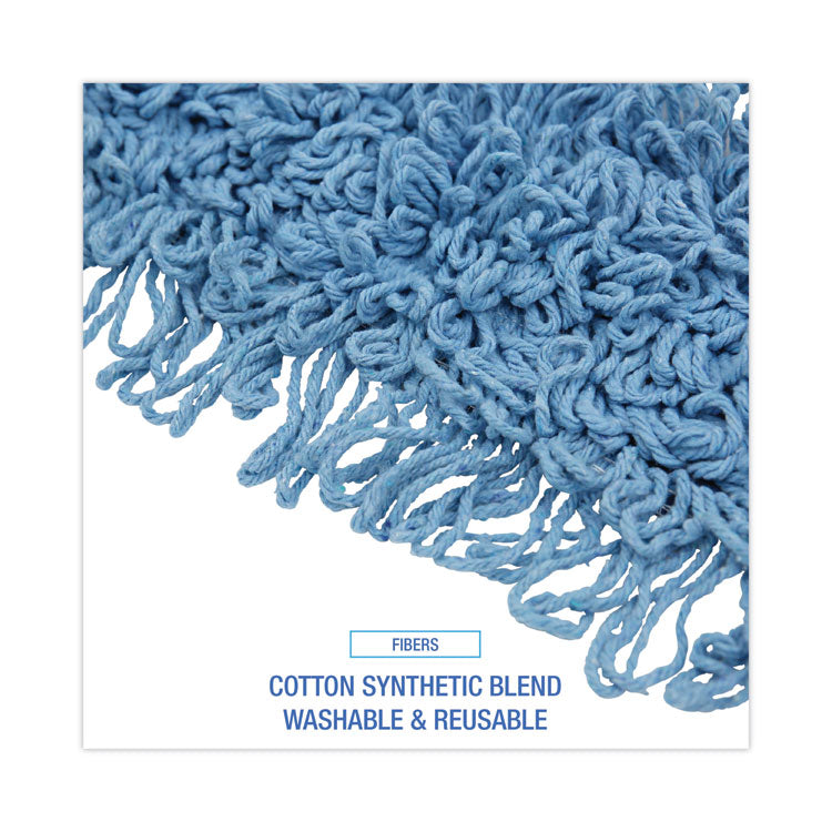 Dust Mop Head, Looped-End, Cotton/Synthetic Fibers, 18 x 5, Blue