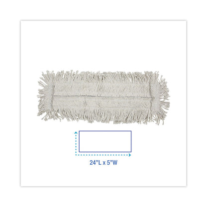 Disposable Cut End Dust Mop Head, Cotton/Synthetic, 24 x 5, White