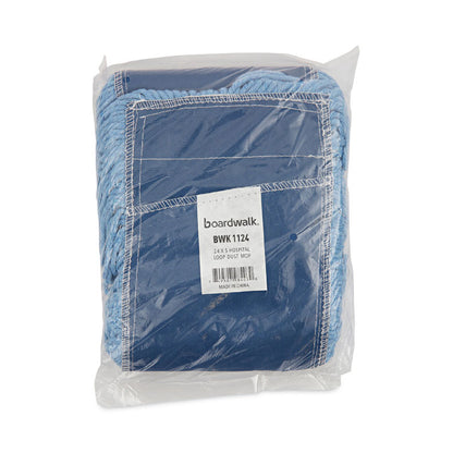 Dust Mop Head, Looped-End, Cotton/Synthetic Fibers, 24 x 5, Blue