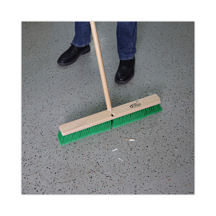 Floor Broom Head, 3" Green Flagged Recycled PET Plastic Bristles, 24" Brush