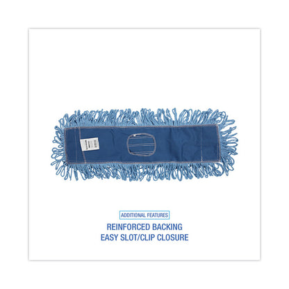 Dust Mop Head, Looped-End, Cotton/Synthetic Fibers, 24 x 5, Blue