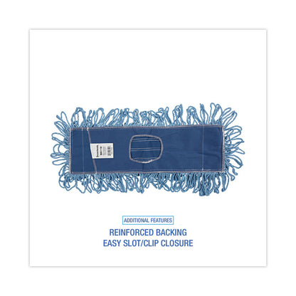 Dust Mop Head, Looped-End, Cotton/Synthetic Fibers, 18 x 5, Blue