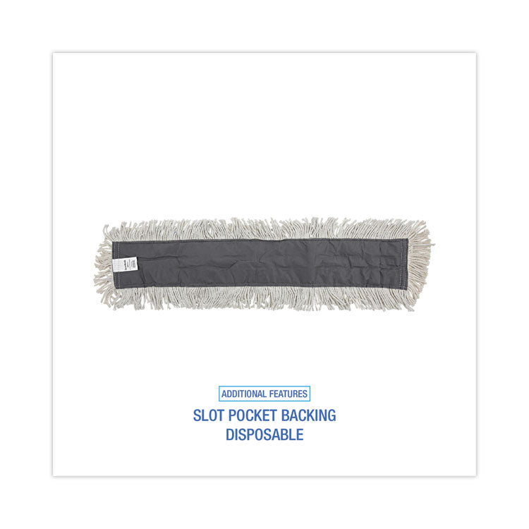Disposable Dust Mop Head w/Sewn Center Fringe, Cotton/Synthetic, 36 x 5, White